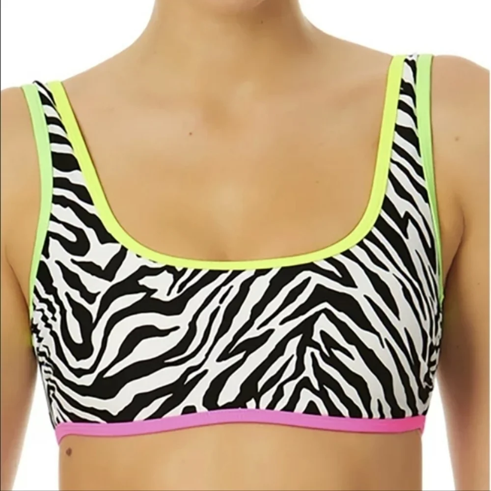 No Boundaries Zebra Print Bikini Top Tank Girls XL  Women's XS Neon Pink Green